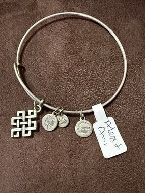 Alex and Ani Sterling Silver Knot and Tag Charm Bangle